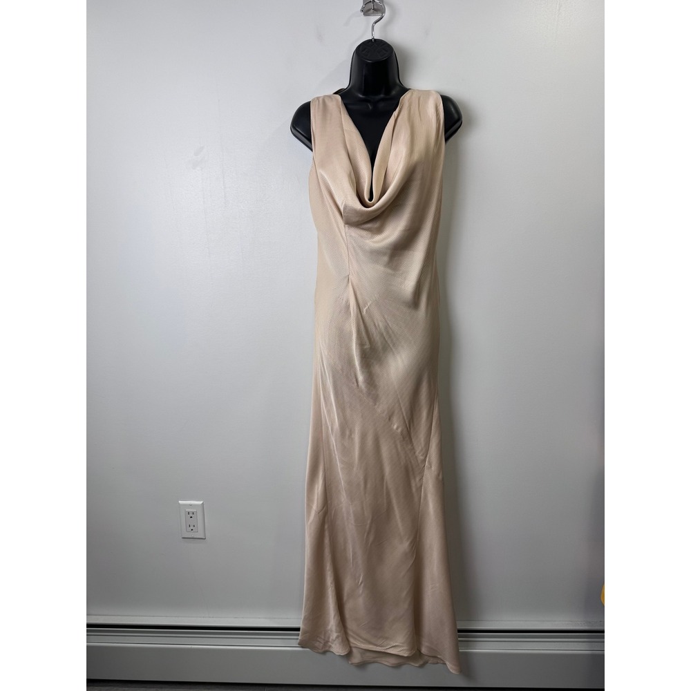 Zero + Maria Cornejo Women Beige Cowl Neck Ribbed Maxi Dress Size 0